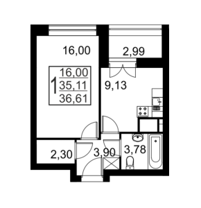 Планировка 1-комнатной квартиры в Речной