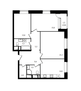 Планировка 3-комнатной квартиры в Фонвизинский