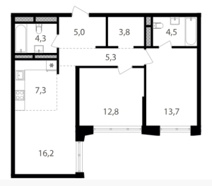 Планировка 3-комнатной квартиры в Семеновский парк 2