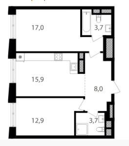 Планировка 2-комнатной квартиры в Семеновский парк 2