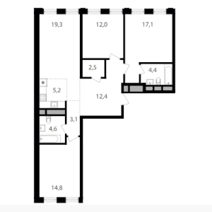 Планировка 4-комнатной квартиры в Семеновский парк 2 - тип 1