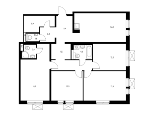 Планировка 4-комнатной квартиры в Жулебино парк - тип 1