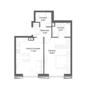 Планировка 1-комнатной квартиры в Метрополия