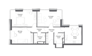 Планировка 3-комнатной квартиры в Метрополия