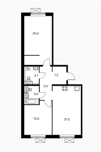 Планировка двухкомнатной квартиры в Люберцы парк