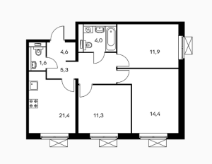 Планировка 3-комнатной квартиры в Люберцы парк