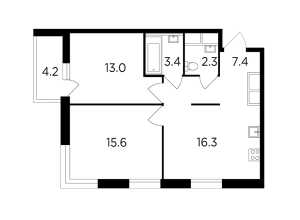 Планировка 2-комнатной квартиры в Одинград. Кварталы Лесной и Центральный
