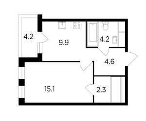 Планировка 1-комнатной квартиры в Одинград. Кварталы Лесной и Центральный