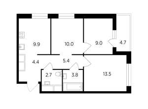 Планировка 3-комнатной квартиры в Одинград. Кварталы Лесной и Центральный