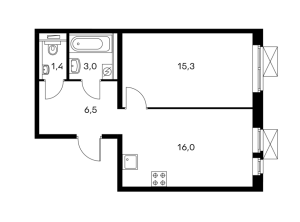 Планировка 1-комнатной квартиры в Белая Дача парк