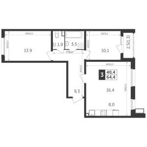 Планировка 3-комнатной квартиры в Датский квартал