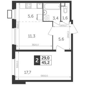 Планировка 2-комнатной квартиры в Датский квартал