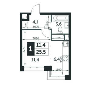 Планировка 1-комнатной квартиры в Датский квартал