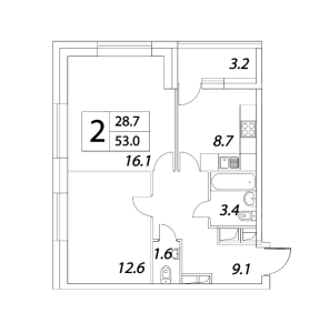 Планировка 2-комнатной квартиры в Сиреневый парк