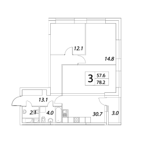 Планировка 3-комнатной квартиры в Сиреневый парк