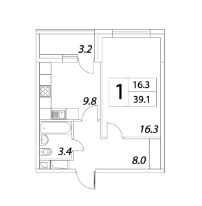 Планировка 1-комнатной квартиры в Сиреневый парк