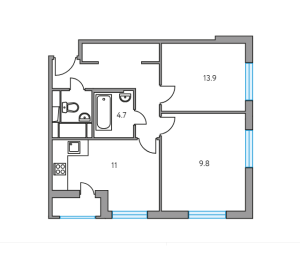 Планировка 2-комнатной квартиры в Инновация