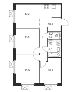 Планировка 3-комнатной квартиры в Люблинский парк