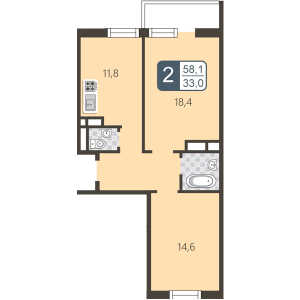 Планировка 2-комнатной квартиры в Мой адрес в Медведково - 2