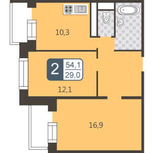 Планировка 2-комнатной квартиры в на Новокуркинском