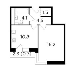Планировка 1-комнатной квартиры в RiverSky