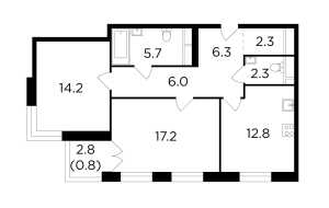 Планировка 2-комнатной квартиры в RiverSky