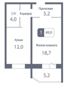 Планировка 1-комнатной квартиры в Первый Зеленоградский