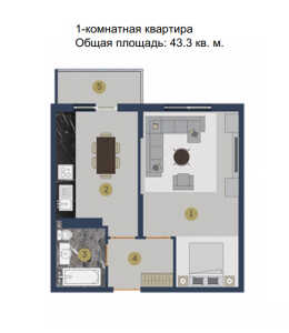 Планировка 1-комнатной квартиры в Подлипки-город