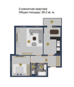 Планировка 2-комнатной квартиры в Подлипки-город