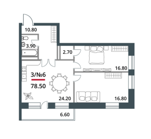 Планировка 3-комнатной квартиры в Grand Hills