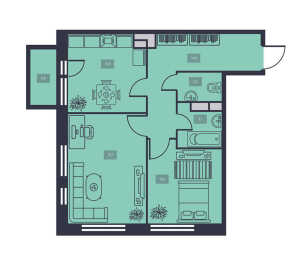 Планировка 2-комнатной квартиры в Талисман на Водном