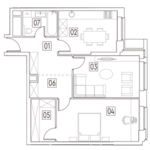 Планировка 2-комнатной квартиры в MainStreet