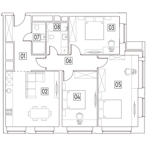 Планировка 4-комнатной квартиры в MainStreet - тип 1