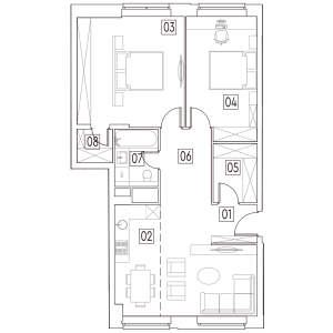 Планировка 3-комнатной квартиры в MainStreet