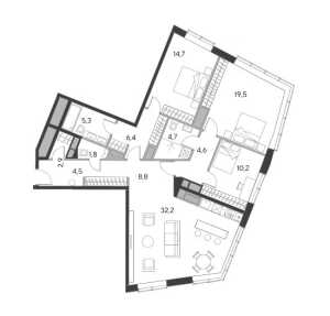Планировка 3-комнатной квартиры в Дом Chkalov