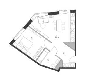 Планировка 1-комнатной квартиры в Дом Chkalov