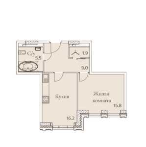 Планировка 1-комнатной квартиры в Full House