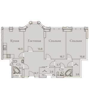 Планировка 3-комнатной квартиры в Full House