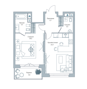 Планировка 1-комнатной квартиры в Дом на Тишинке