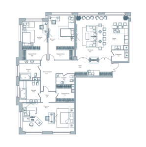 Планировка 4-комнатной квартиры в Дом на Тишинке - тип 1