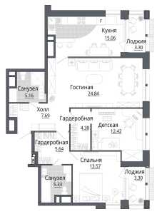 Планировка 3-комнатной квартиры в Счастье на Ломоносовском