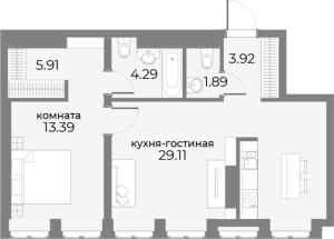 Планировка 1-комнатной квартиры в SkyView