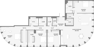 Планировка 4-комнатной квартиры в SkyView - тип 1