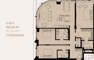 Планировка 3-комнатной квартиры в Victory Park Residences