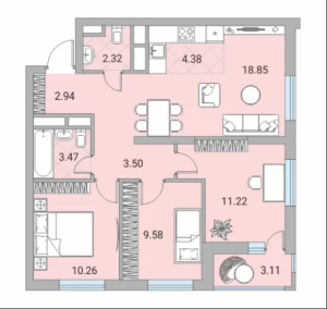 Планировка 3-комнатной квартиры в Каширка.Like