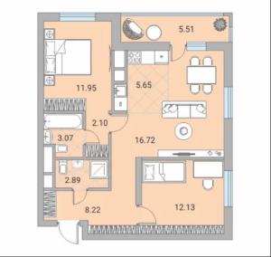Планировка 2-комнатной квартиры в Каширка.Like