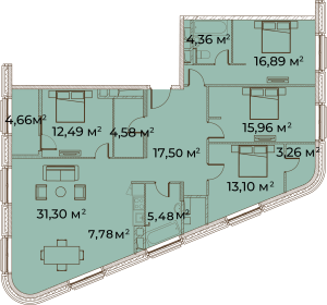 Планировка 4-комнатной квартиры в Врубеля, 4 - тип 1