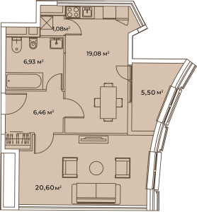 Планировка 1-комнатной квартиры в Врубеля, 4