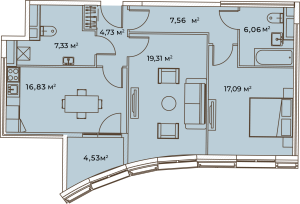 Планировка 2-комнатной квартиры в Врубеля, 4