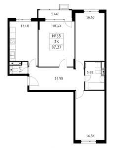 Планировка 3-комнатной квартиры в Дом на Барвихинской